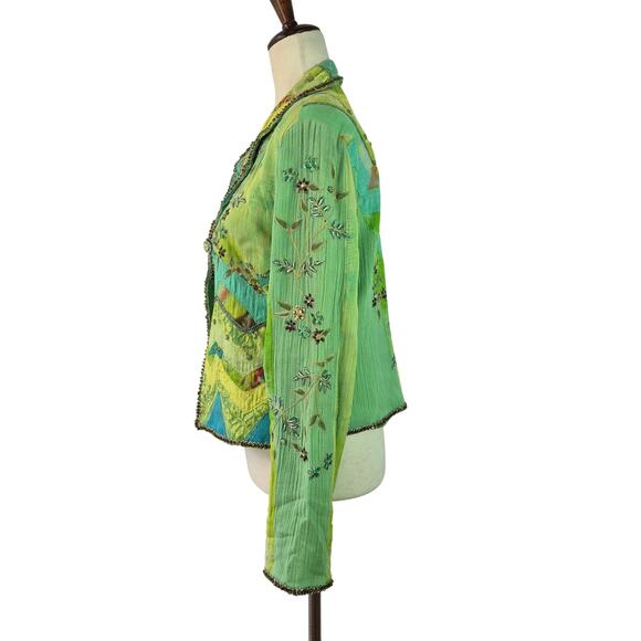 Sandy Starkman Blue Green Embellished Embroidered Beaded BOHO Vintage Jacket M - Picture 2 of 5